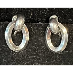 Vintage Delma Silver Tone Oval Hoop Door Knocker Earrings Clip On Screw Back